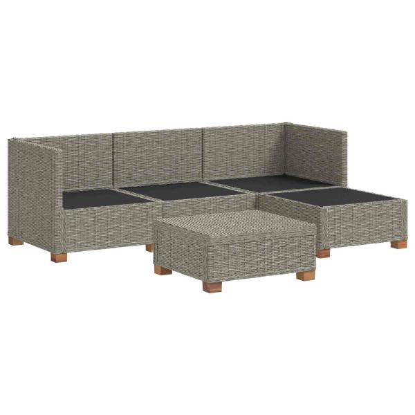 5 Stk. Rattan-Lounge-Set mit Kissen GENDT Naturrattan Kubu Grau