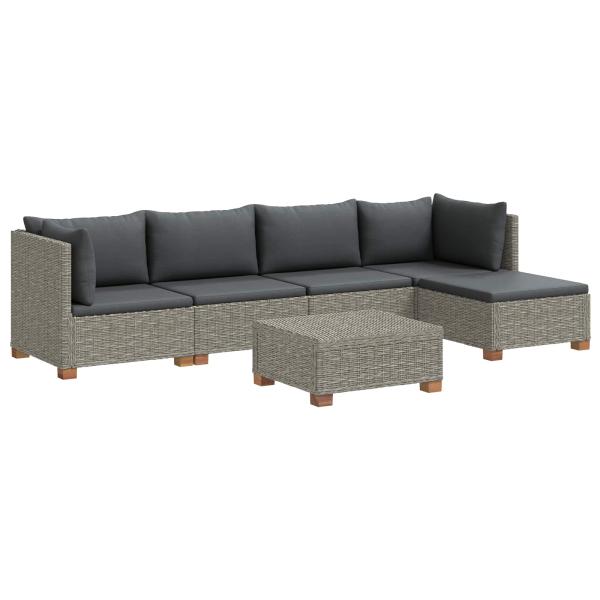 6 Stk. Rattan-Lounge-Set mit Kissen GENDT Naturrattan Kubu Grau