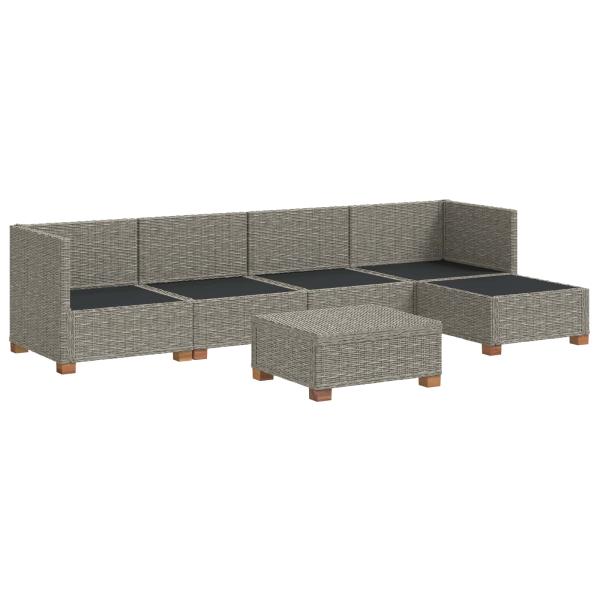 6 Stk. Rattan-Lounge-Set mit Kissen GENDT Naturrattan Kubu Grau