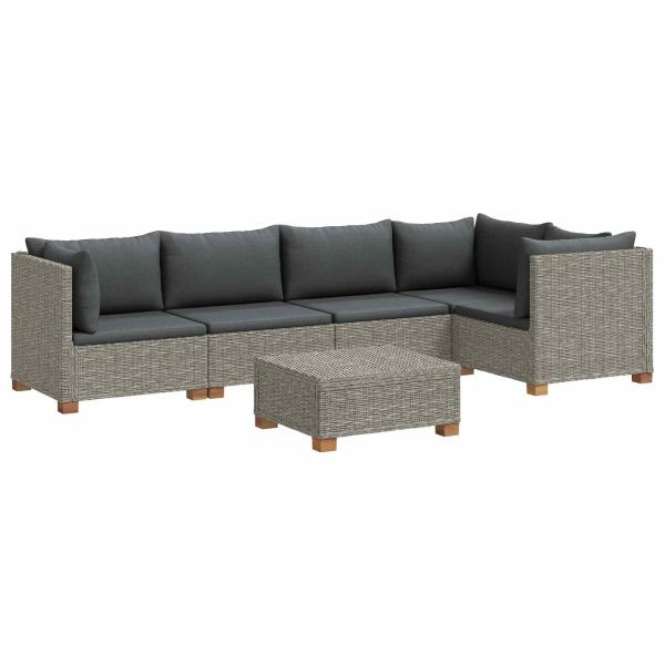 6 Stk. Rattan Lounge Set mit Kissen GENDT Naturrattan Kubu Grau