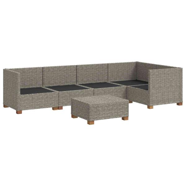 6 Stk. Rattan Lounge Set mit Kissen GENDT Naturrattan Kubu Grau