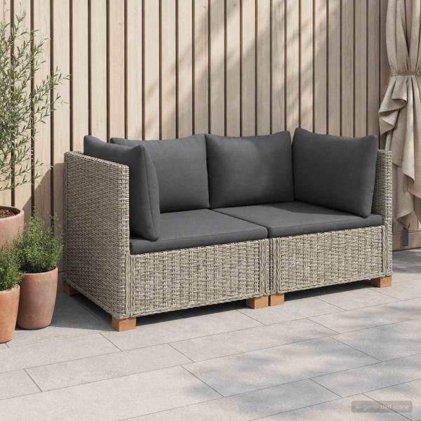 ARDEBO.de - 2 Stk. Rattan-Lounge-Set mit Kissen GENDT Naturrattan Kubu Grau