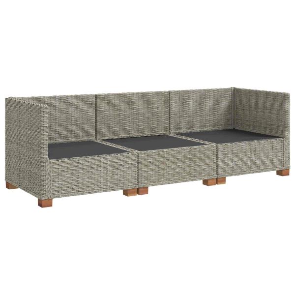 3 Stk. Rattan-Lounge-Set mit Kissen GENDT Naturrattan Kubu Grau