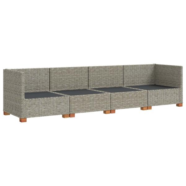 4 Stk. Rattan-Lounge-Set mit Kissen GENDT Naturrattan Kubu Grau