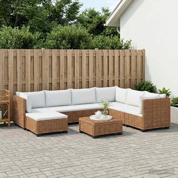 8 Stk. Rattan-Lounge-Set mit Kissen GENDT Naturrattan Natur