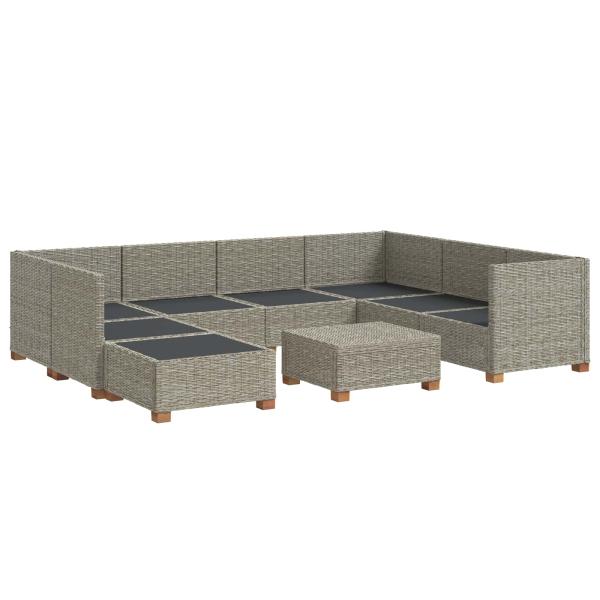 9 Stk. Rattan Lounge Set mit Kissen GENDT Naturrattan Kubu Grau