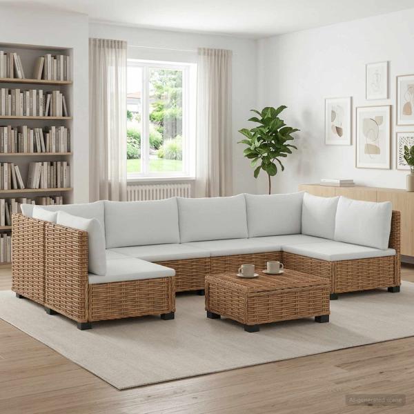 ARDEBO.de - 7 Stk. Rattan Lounge Set mit Kissen GENDT Naturrattan Natur