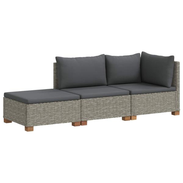 3 Stk. Rattan-Lounge-Set mit Kissen GENDT Naturrattan Kubu Grau