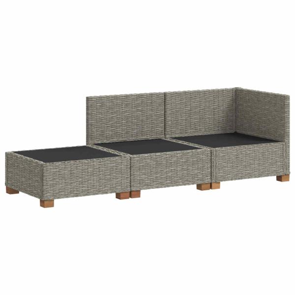 3 Stk. Rattan-Lounge-Set mit Kissen GENDT Naturrattan Kubu Grau