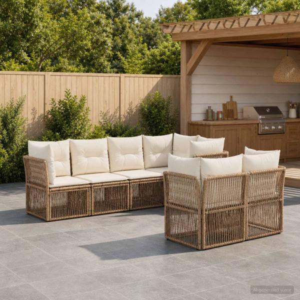 ARDEBO.de - Gartensofa-set 7 stk. 7-Sitzanzahl Beige Poly-Rattan