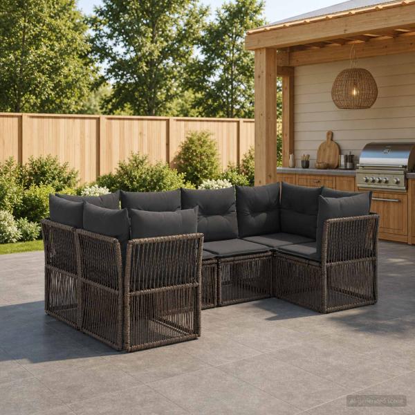 ARDEBO.de - Gartensofa-set 6 stk. 6-Sitzanzahl Grau Poly-Rattan