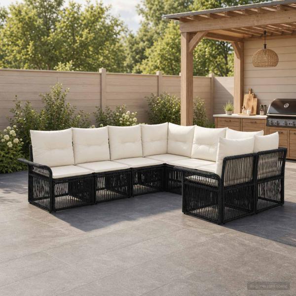 ARDEBO.de - Gartensofa-set 8 stk. 8-Sitzanzahl Schwarz und Cremeweiß