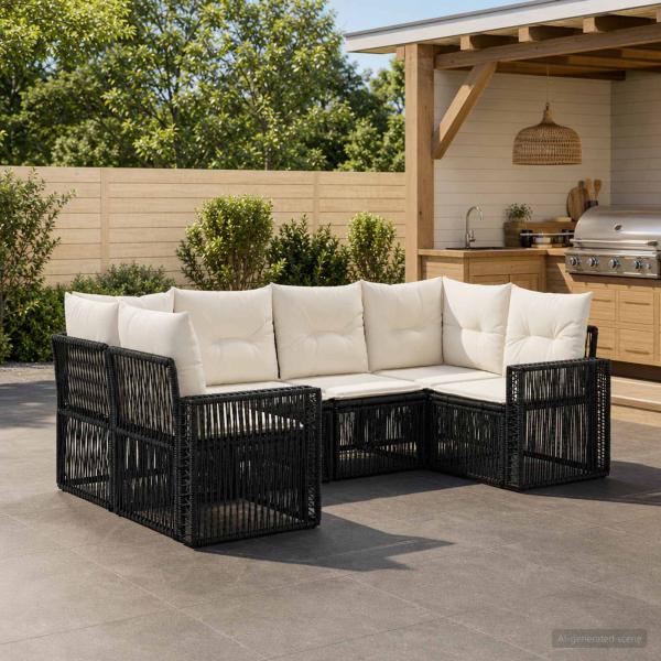 ARDEBO.de - Gartensofa-set 6 stk. 6-Sitzanzahl Schwarz und Cremeweiß