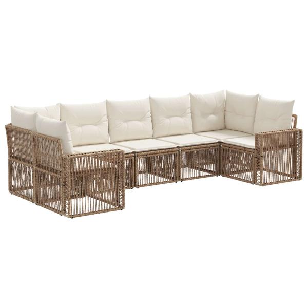 Gartensofa-set 7 Stk. 7-Sitzanzahl Beige und Cremeweiß
