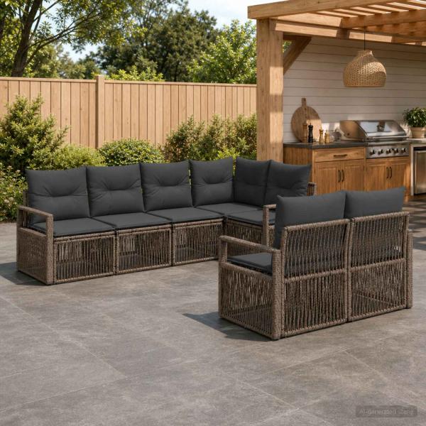 ARDEBO.de - Gartensofa-set 7 stk. 7-Sitzanzahl Grau Poly-Rattan