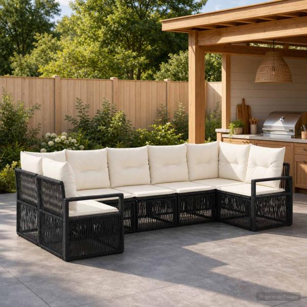ARDEBO.de - Gartensofa-set 7 stk. 7-Sitzanzahl Schwarz Poly-Rattan