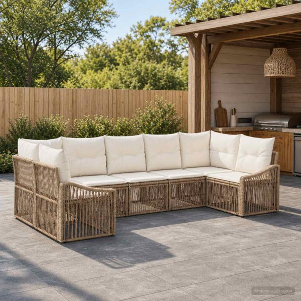 ARDEBO.de - Gartensofa-set 7 stk. 7-Sitzanzahl Beige Poly-Rattan