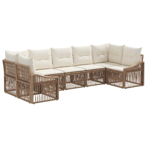 Gartensofa-set 7 stk. 7-Sitzanzahl Beige Poly-Rattan