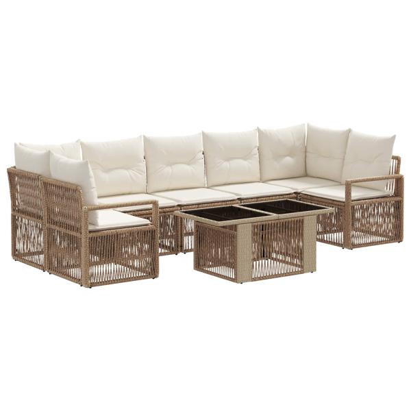 Gartensofa-set 8 stk. Beige und Cremeweiß Poly-Rattan