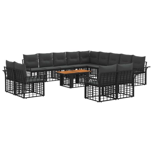 Gartensofa-set 14 stk. Schwarz und Dunkelgrau Poly-Rattan