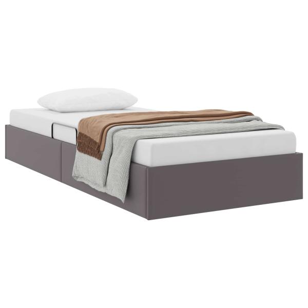 Ottoman Bettgestell mit Speicher Grau 90 x 190 cm Kunstleder