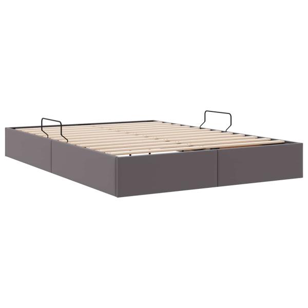 Ottoman Bettgestell mit Speicher Grau 140 x 200 cm Kunstleder