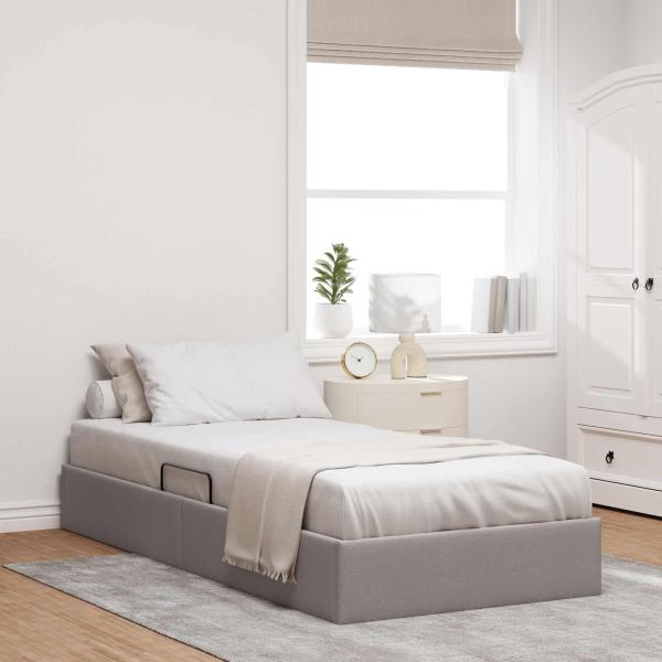 ARDEBO.de - Ottoman Bettgestell mit Speicher Taupe 90 x 190 cm Stoff