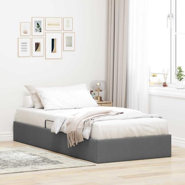 ARDEBO.de - Ottoman Bettgestell mit Speicher Dunkelgrau 90 x 200 cm Stoff