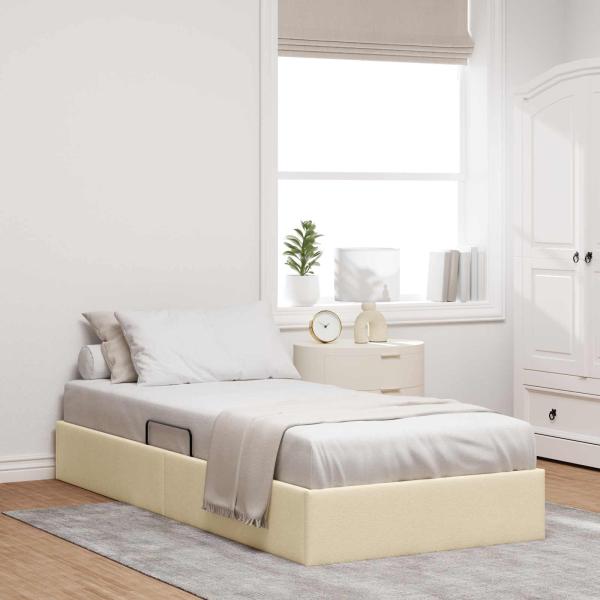 ARDEBO.de - Ottoman Bettgestell mit Speicher Creme 90 x 200 cm Stoff
