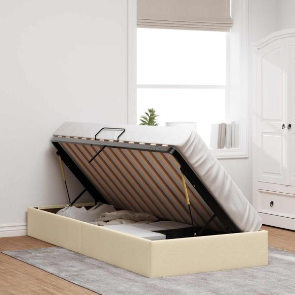 Ottoman Bettgestell mit Speicher Creme 90 x 200 cm Stoff