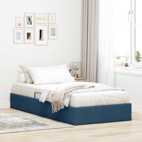 ARDEBO.de - Ottoman Bettgestell mit Speicher Blau 90 x 200 cm Stoff