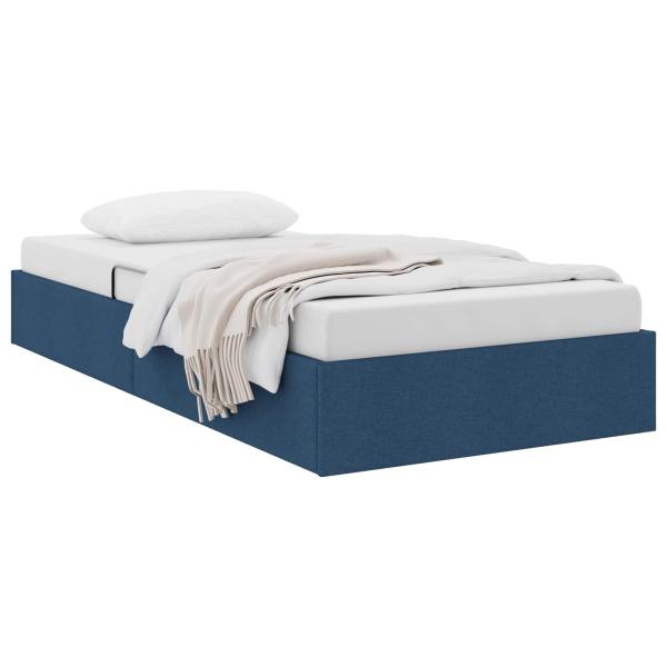Ottoman Bettgestell mit Speicher Blau 90 x 200 cm Stoff