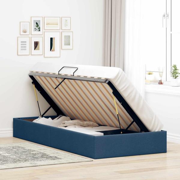 Ottoman Bettgestell mit Speicher Blau 90 x 200 cm Stoff