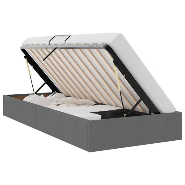 Ottoman Bettgestell mit Speicher Dunkelgrau 100 x 200 cm Stoff