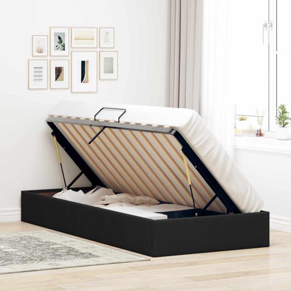 Ottoman Bettgestell mit Speicher Schwarz 100 x 200 cm Stoff