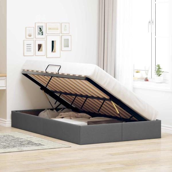 Ottoman Bettgestell mit Speicher Dunkelgrau 120 x 200 cm Stoff