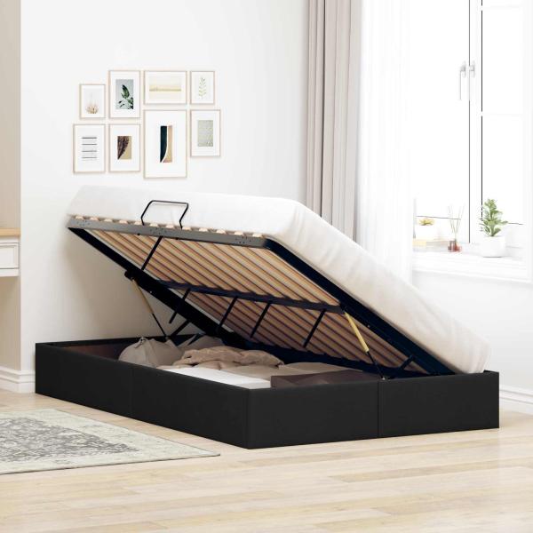 Ottoman Bettgestell mit Speicher Schwarz 120 x 200 cm Stoff