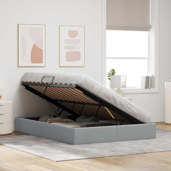 Ottoman Bettgestell mit Speicher Hellgrau 140 x 200 cm Stoff