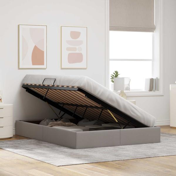 Ottoman Bettgestell mit Speicher Taupe 140 x 200 cm Stoff