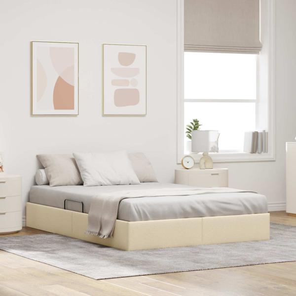 ARDEBO.de - Ottoman Bettgestell mit Speicher Creme 140 x 200 cm Stoff