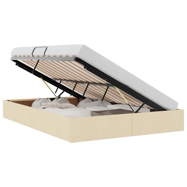 Ottoman Bettgestell mit Speicher Creme 140 x 200 cm Stoff