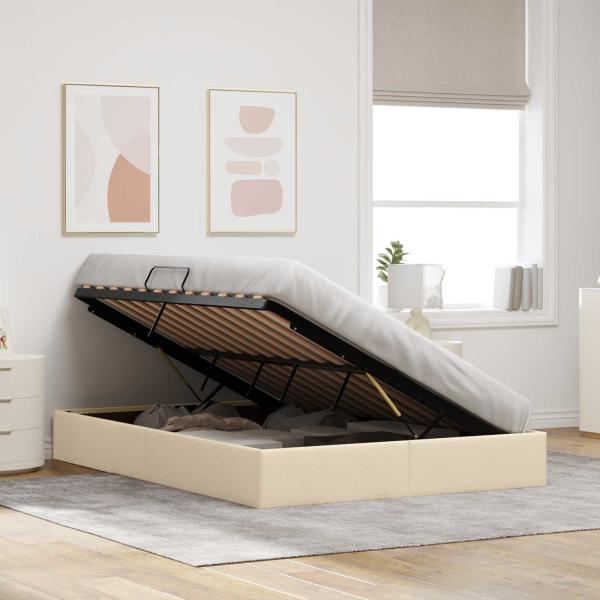 Ottoman Bettgestell mit Speicher Creme 140 x 200 cm Stoff