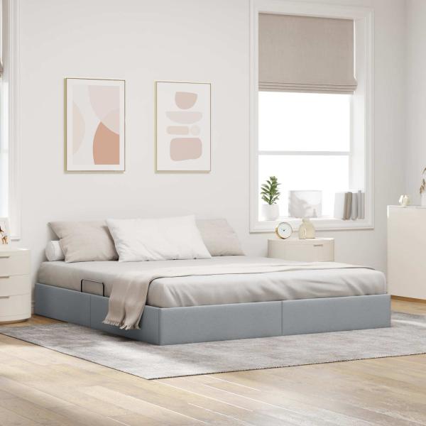 ARDEBO.de - Ottoman Bettgestell mit Speicher Hellgrau 160 x 200 cm Stoff