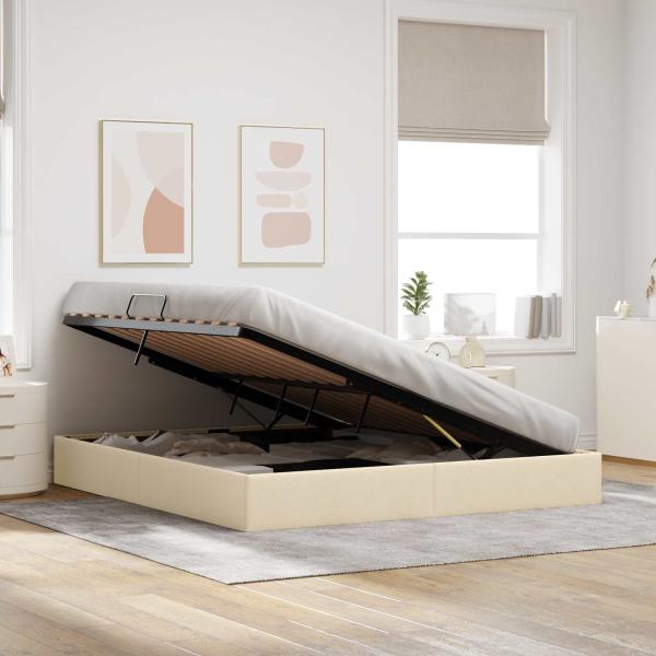 Ottoman Bettgestell mit Speicher Creme 160 x 200 cm Stoff