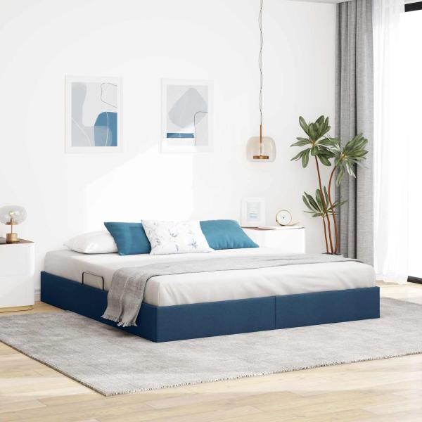ARDEBO.de - Ottoman Bettgestell mit Speicher Blau 160 x 200 cm Stoff