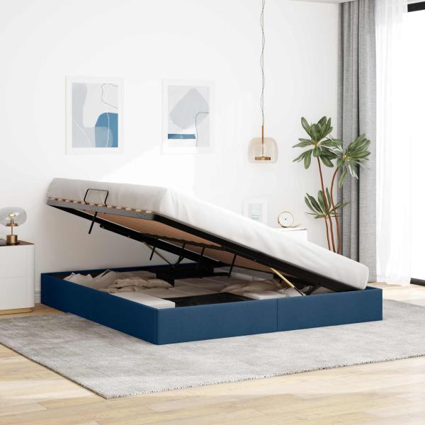Ottoman Bettgestell mit Speicher Blau 160 x 200 cm Stoff
