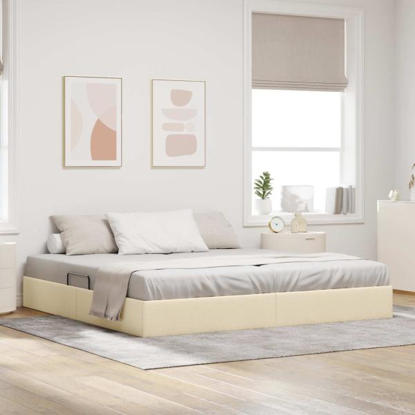 ARDEBO.de - Ottoman Bettgestell mit Speicher Creme 200 x 200 cm Stoff