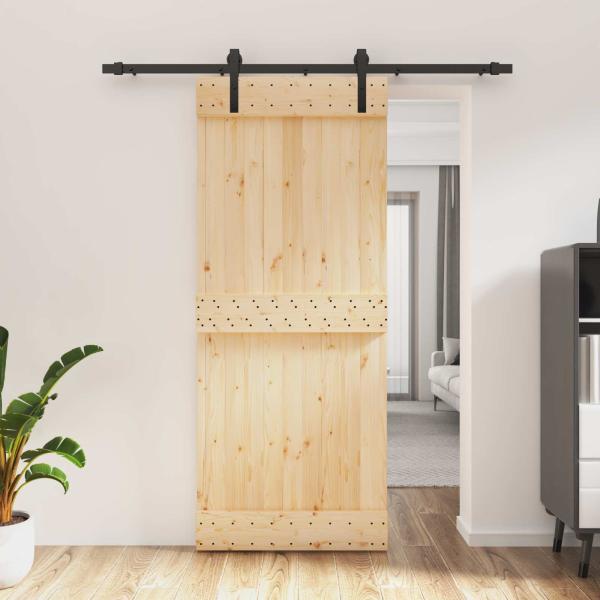 ARDEBO.de - Schiebetür Natürlich und Schwarz 85 x 210 cm Massivkiefer