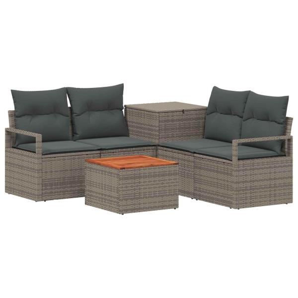 Sofa Set 6 stk. Grau und Dunkelgrau Polyrattan und Stahl