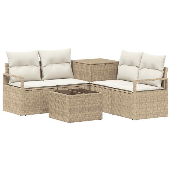 Sofa Set 6 stk. Beige und Cremeweiß Polyrattan und Stahl